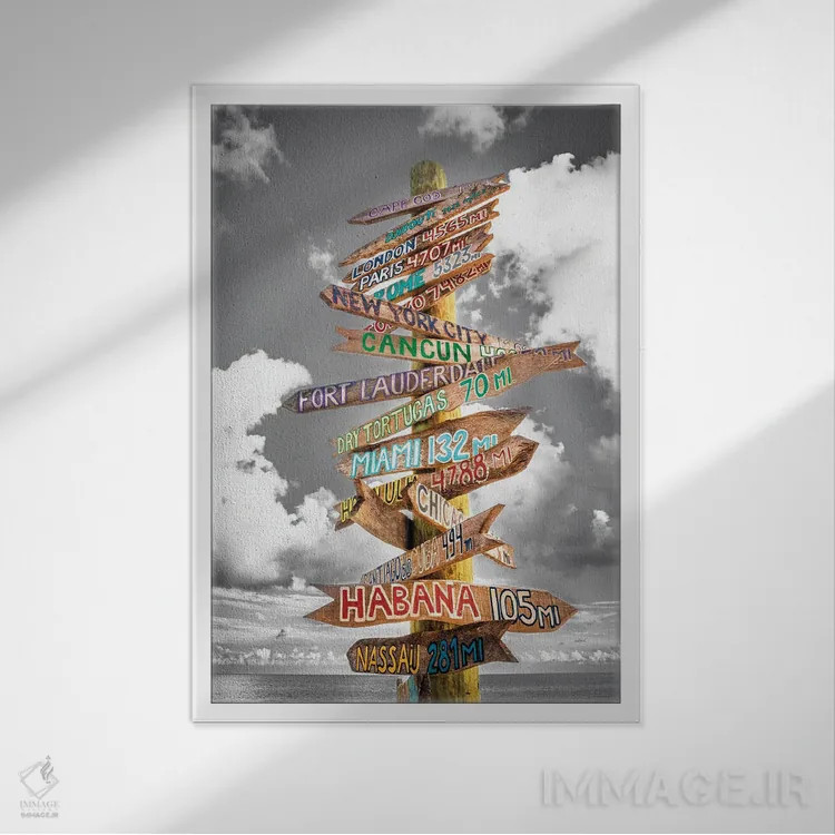 تابلو دکوراتیو علامت مایل کی وست نوآر اثر سوزانه کرمر - نمای قابدار سفید