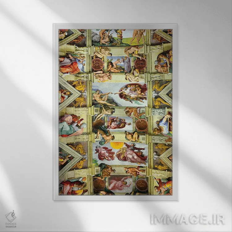تابلو دکوراتیو Ceiling Miachel Angelo,موزه واتیکان، کلیسای سیستین، سقف میک… اثر سوزانه کرمر - نمای قابدار سفید