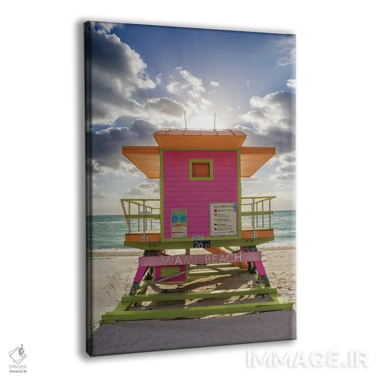 تابلو دکوراتیو Miami Beach, Florida,برج نجات غریق صورتی عمودی، ساحل میامی… اثر سوزانه کرمر - نمای پرسپکتیو محصول
