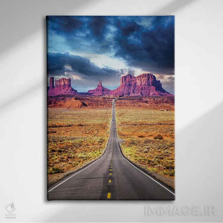 تابلو دکوراتیو Road To Monument Valley Arizona,سفر جاده ای II، جاده به مون… اثر سوزانه کرمر - نمای روبهرو روی دیوار
