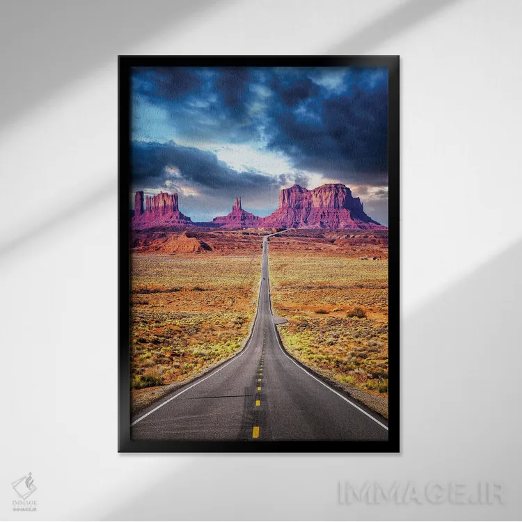 تابلو دکوراتیو Road To Monument Valley Arizona,سفر جاده ای II، جاده به مون… اثر سوزانه کرمر - نمای قابدار مشکی