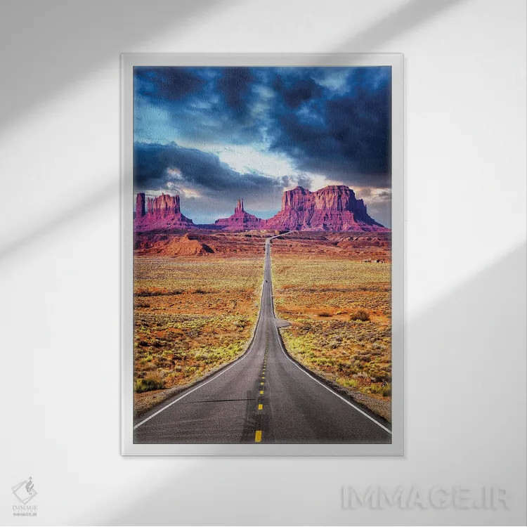 تابلو دکوراتیو Road To Monument Valley Arizona,سفر جاده ای II، جاده به مون… اثر سوزانه کرمر - نمای قابدار سفید