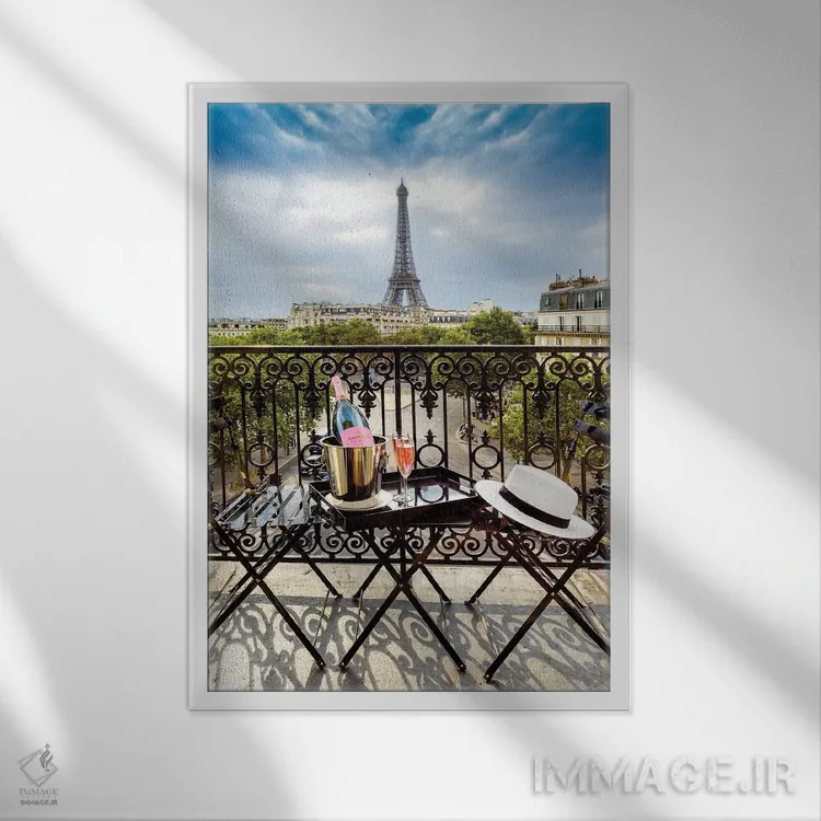 تابلو دکوراتیو Champ de Mars, Rose Champagne on Balcony,برج ایفل، میدان شا… اثر سوزانه کرمر - نمای قابدار سفید