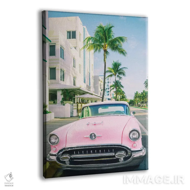 تابلو دکوراتیو Miami Art Deco, Florida,اولدزموبیل صورتی، آرت دکو میامی، فل… اثر سوزانه کرمر - نمای پرسپکتیو محصول