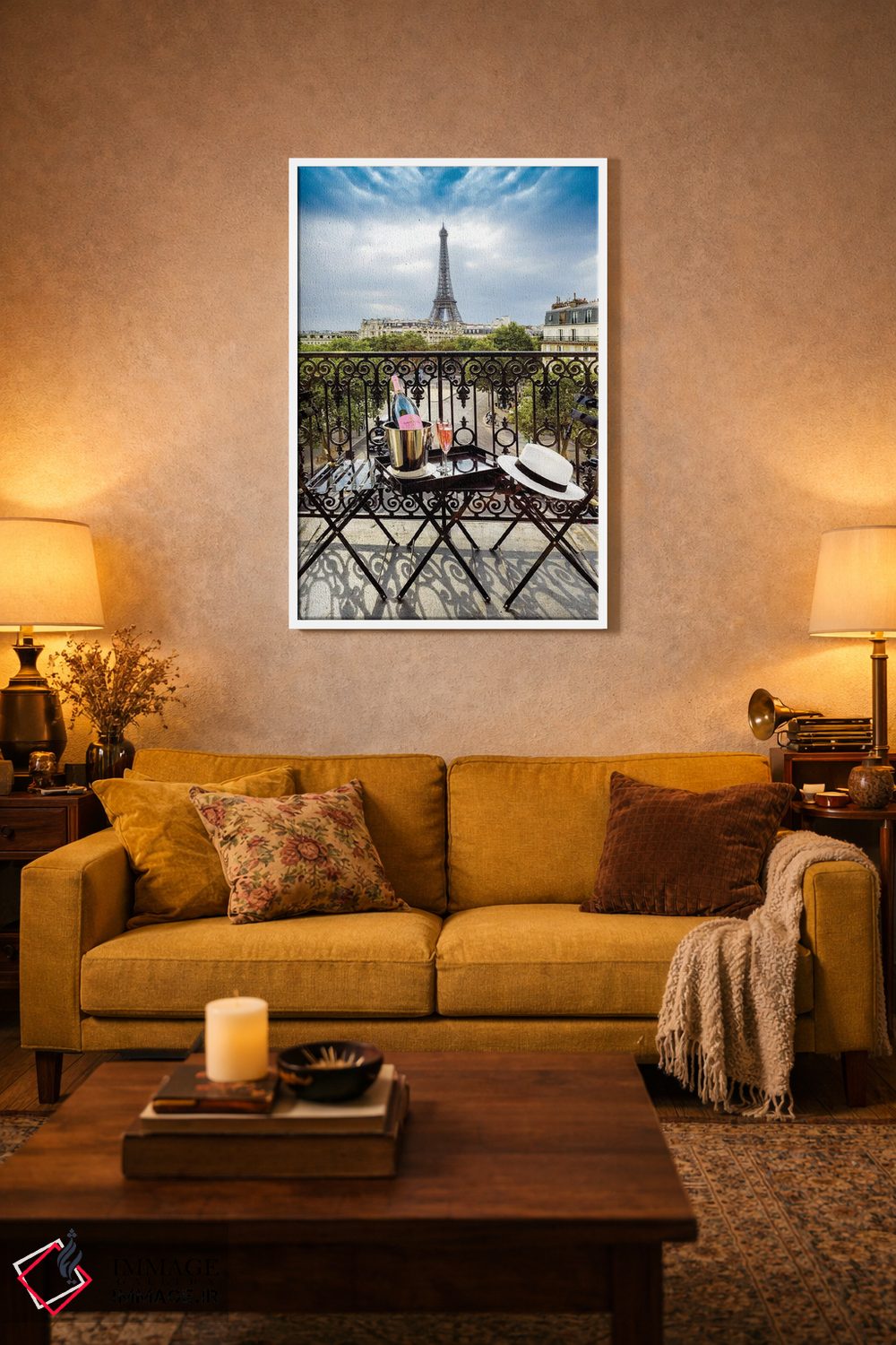 تابلو دکوراتیو Champ de Mars, Rose Champagne on Balcony,برج ایفل، میدان شا… اثر سوزانه کرمر - D3W