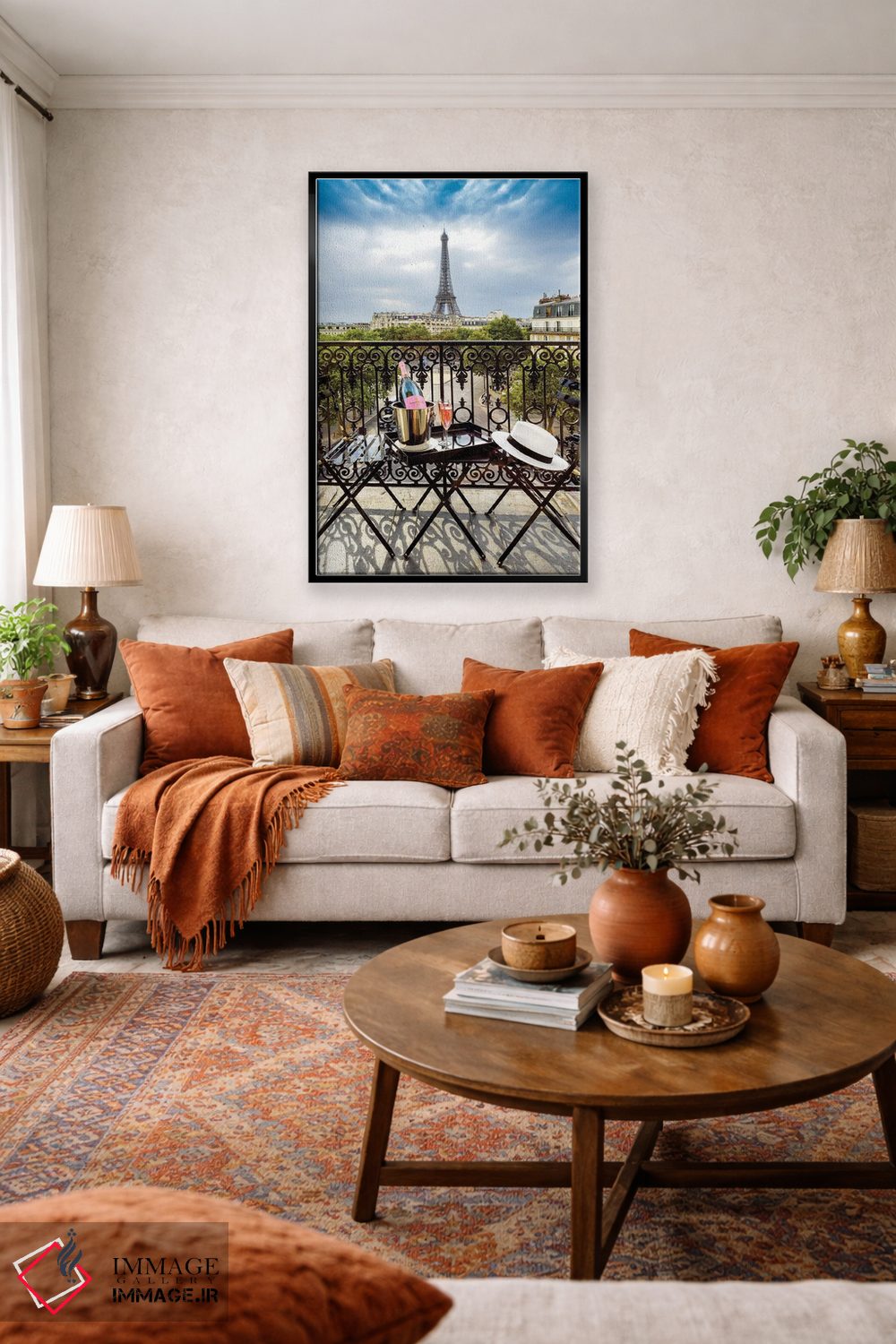 تابلو دکوراتیو Champ de Mars, Rose Champagne on Balcony,برج ایفل، میدان شا… اثر سوزانه کرمر - D4B