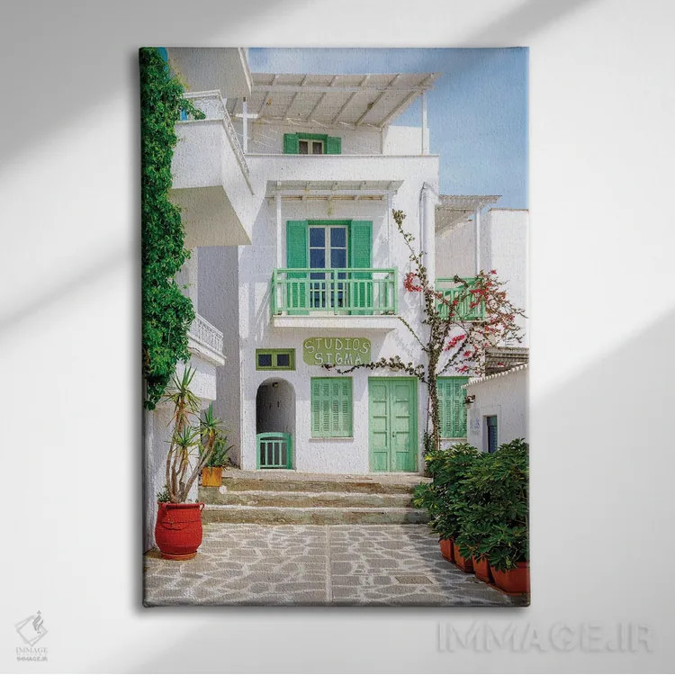 تابلو دکوراتیو Greece,خیابان کوچک رنگارنگ در جزیره ناکسوس، یونان اثر سوزانه کرمر - نمای روبهرو روی دیوار