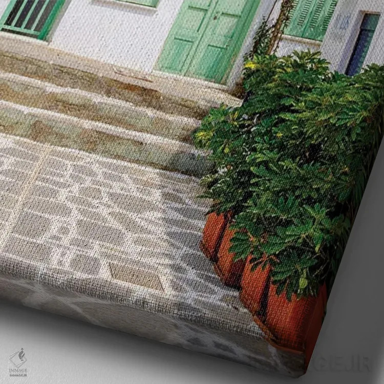 تابلو دکوراتیو Greece,خیابان کوچک رنگارنگ در جزیره ناکسوس، یونان اثر سوزانه کرمر - نمای نزدیک بافت بوم
