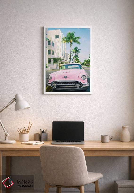 تابلو دکوراتیو Miami Art Deco, Florida,اولدزموبیل صورتی، آرت دکو میامی، فل… اثر سوزانه کرمر - D1W