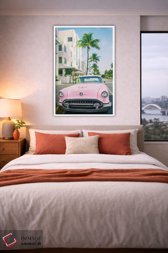 تابلو دکوراتیو Miami Art Deco, Florida,اولدزموبیل صورتی، آرت دکو میامی، فل… اثر سوزانه کرمر - D3W
