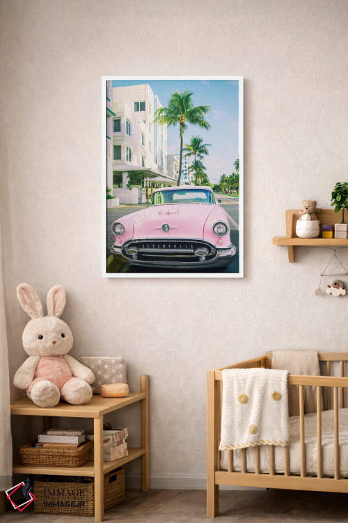 تابلو دکوراتیو Miami Art Deco, Florida,اولدزموبیل صورتی، آرت دکو میامی، فل… اثر سوزانه کرمر - D2W