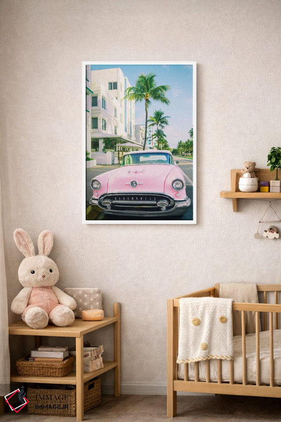 تابلو دکوراتیو Miami Art Deco, Florida,اولدزموبیل صورتی، آرت دکو میامی، فل… اثر سوزانه کرمر - D2W
