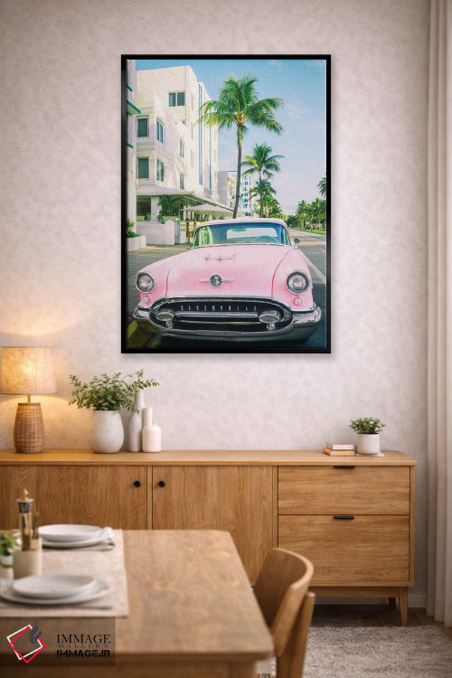 تابلو دکوراتیو Miami Art Deco, Florida,اولدزموبیل صورتی، آرت دکو میامی، فل… اثر سوزانه کرمر - D5B