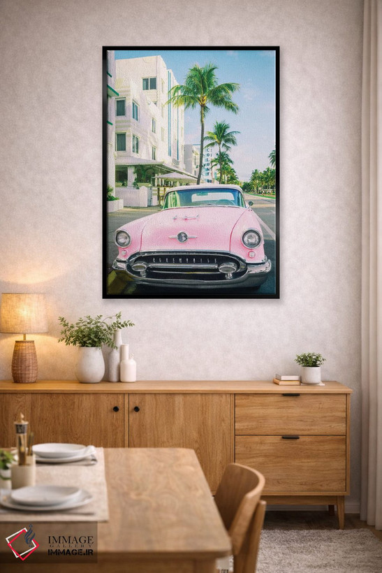 تابلو دکوراتیو Miami Art Deco, Florida,اولدزموبیل صورتی، آرت دکو میامی، فل… اثر سوزانه کرمر - D5B