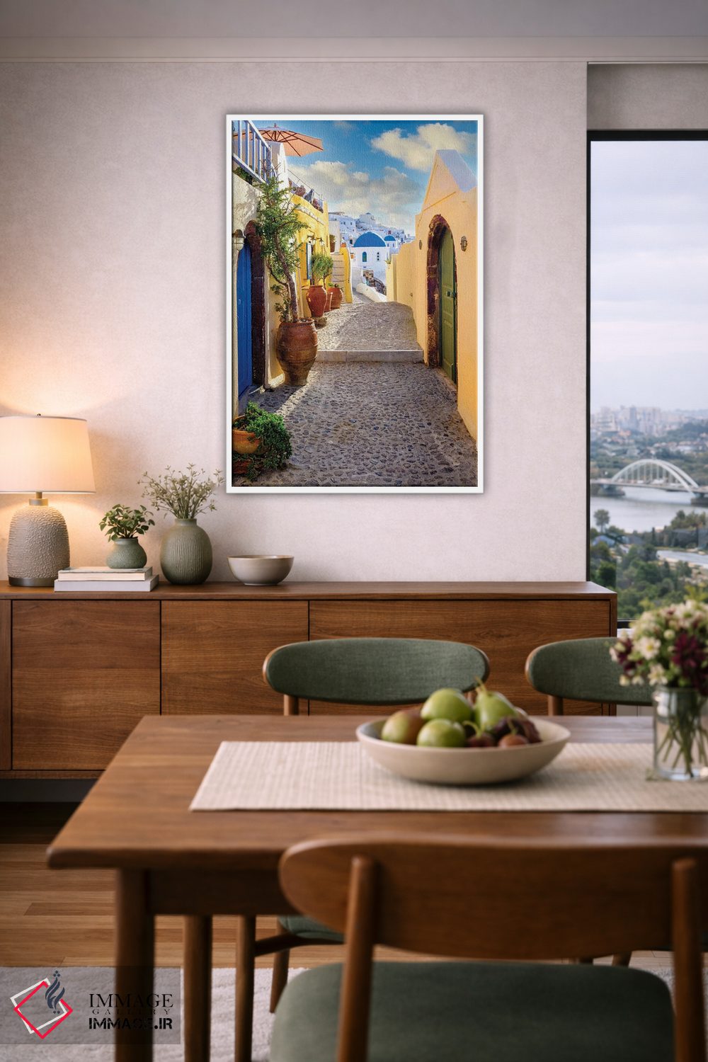تابلو دکوراتیو Oia Santorini, Greece,خیابان باریک به سوی گنبد آبی، اویا سا… اثر سوزانه کرمر - D6W