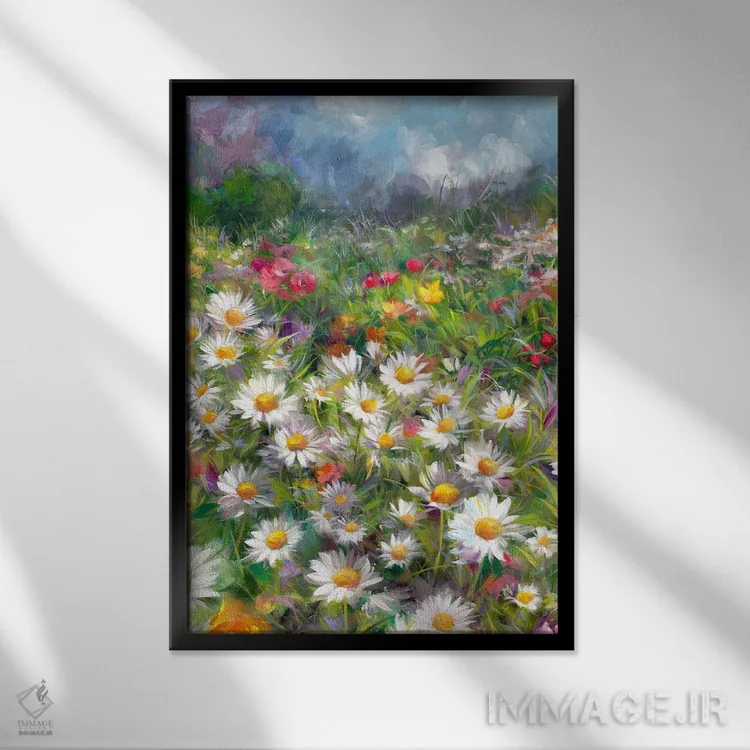 تابلو دکوراتیو چمنزار مروارید اثر آلیسا کاری - نمای قابدار مشکی