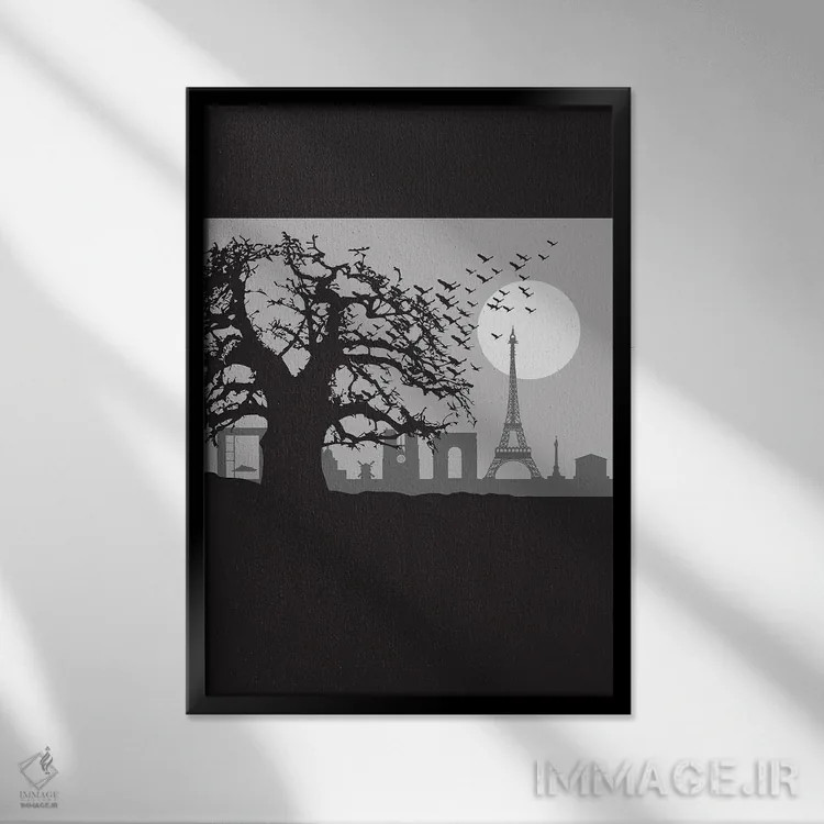 تابلو دکوراتیو پرندگان پاریس اثر پروژه دنیای آسمان ها - نمای قابدار مشکی
