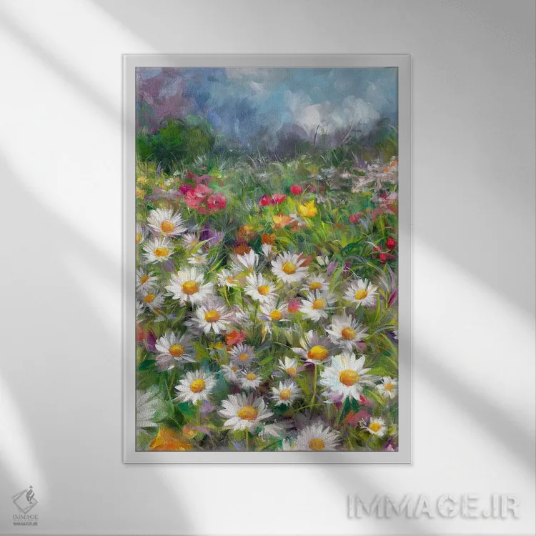 تابلو دکوراتیو چمنزار مروارید اثر آلیسا کاری - نمای قابدار سفید