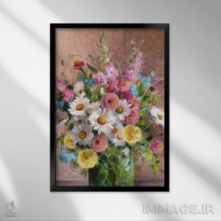 تابلو دکوراتیو دسته گل باغ اثر آلیسا کاری - نمای قابدار مشکی