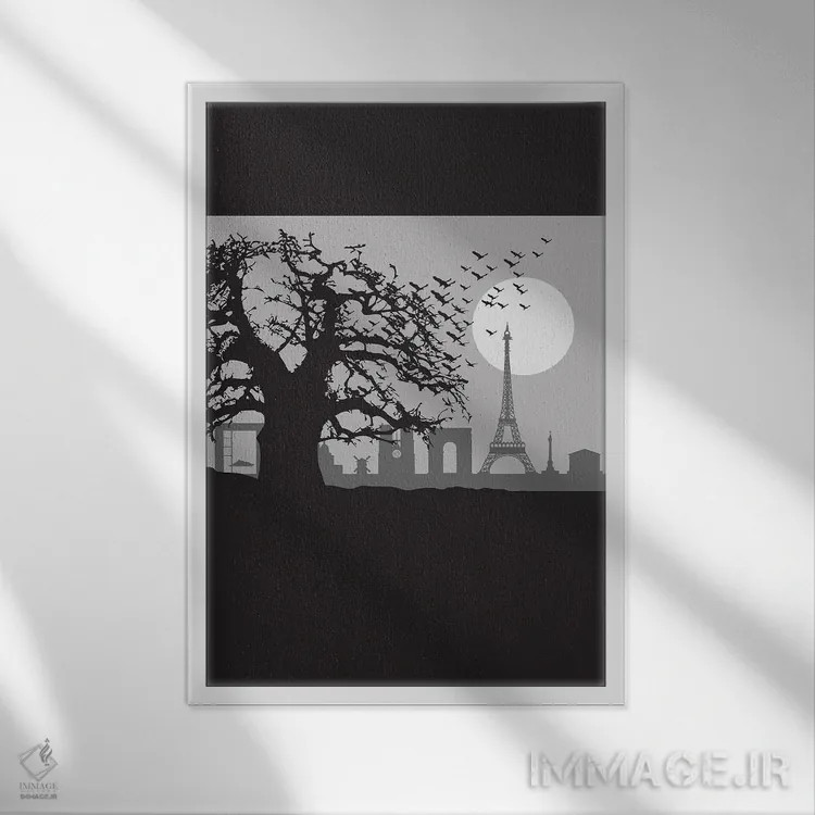 تابلو دکوراتیو پرندگان پاریس اثر پروژه دنیای آسمان ها - نمای قابدار سفید