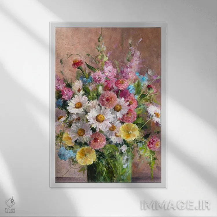 تابلو دکوراتیو دسته گل باغ اثر آلیسا کاری - نمای قابدار سفید