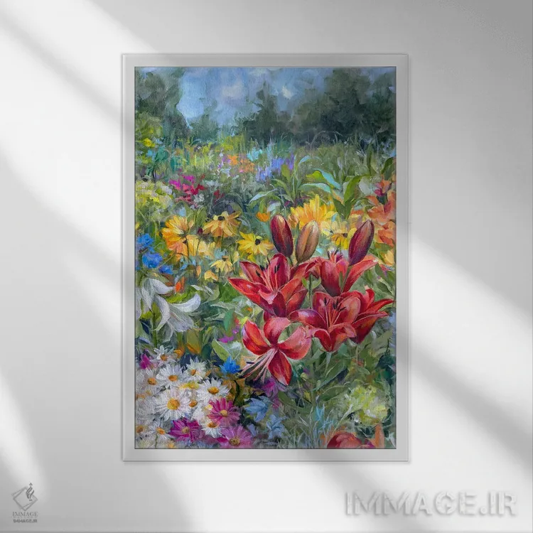 تابلو دکوراتیو باغ ژوئن اثر آلیسا کاری - نمای قابدار سفید