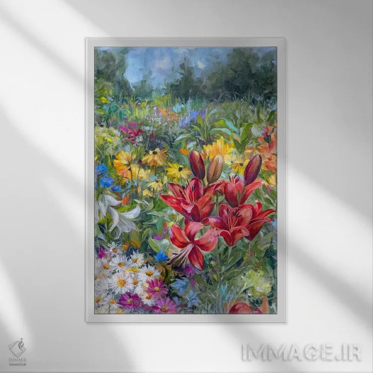 تابلو دکوراتیو باغ ژوئن اثر آلیسا کاری - نمای قابدار سفید