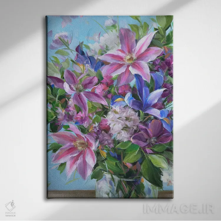 تابلو دکوراتیو Iris, Lilac,یاس پیچ، زنبق، یاس بنفش اثر آلیسا کاری - نمای روبهرو روی دیوار