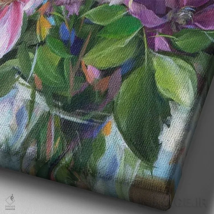 تابلو دکوراتیو Iris, Lilac,یاس پیچ، زنبق، یاس بنفش اثر آلیسا کاری - نمای نزدیک بافت بوم