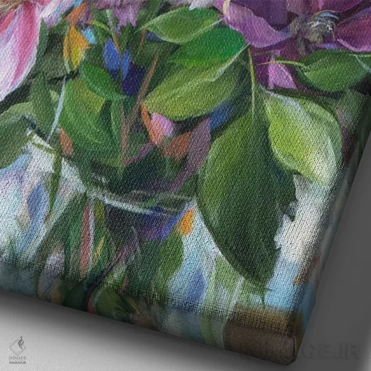 تابلو دکوراتیو Iris, Lilac,یاس پیچ، زنبق، یاس بنفش اثر آلیسا کاری - نمای نزدیک بافت بوم