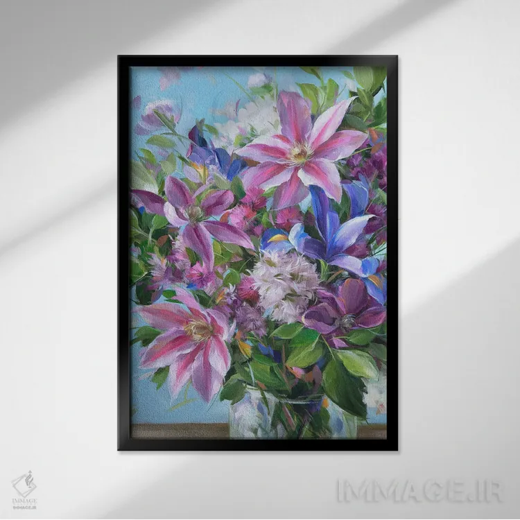 تابلو دکوراتیو Iris, Lilac,یاس پیچ، زنبق، یاس بنفش اثر آلیسا کاری - نمای قابدار مشکی