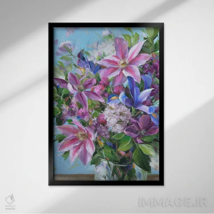 تابلو دکوراتیو Iris, Lilac,یاس پیچ، زنبق، یاس بنفش اثر آلیسا کاری - نمای قابدار مشکی