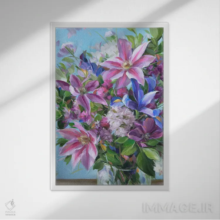 تابلو دکوراتیو Iris, Lilac,یاس پیچ، زنبق، یاس بنفش اثر آلیسا کاری - نمای قابدار سفید