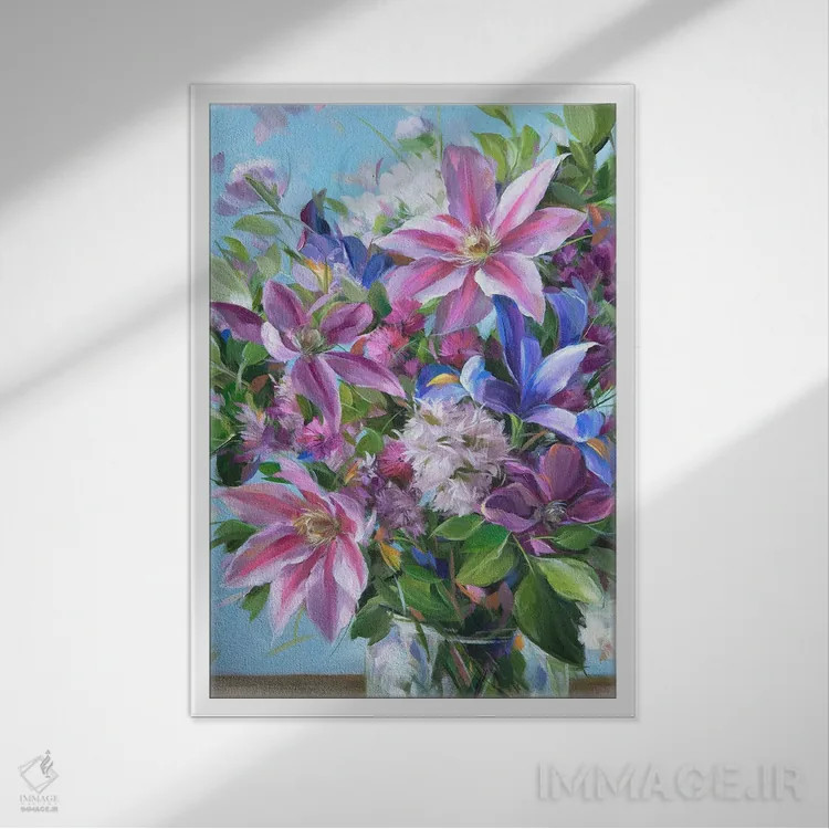 تابلو دکوراتیو Iris, Lilac,یاس پیچ، زنبق، یاس بنفش اثر آلیسا کاری - نمای قابدار سفید