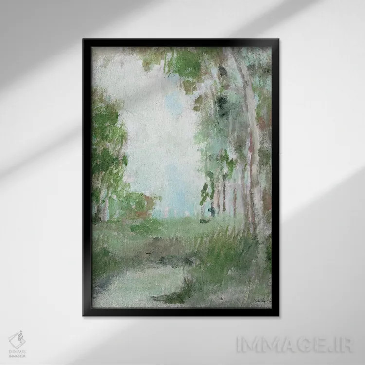 تابلو انتزاعی سرزمین میان جنگل ها اثر استودیو طراحی استلار - نمای قابدار مشکی