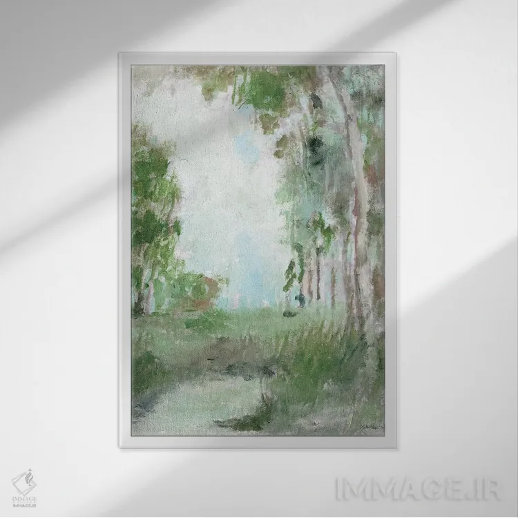 تابلو انتزاعی سرزمین میان جنگل ها اثر استودیو طراحی استلار - نمای قابدار سفید