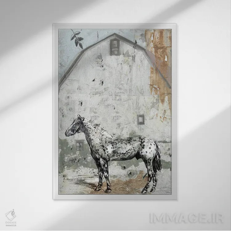 تابلو دکوراتیو انبار با اسب اثر استودیو طراحی استلار - نمای قابدار سفید