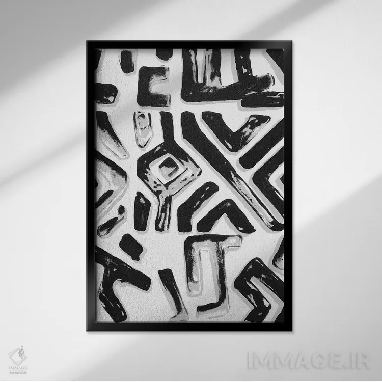 تابلو انتزاعی چاپ چوبی منسوجات آفریقایی II اثر استودیو طراحی استلار - نمای قابدار مشکی