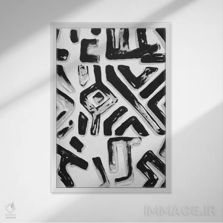 تابلو انتزاعی چاپ چوبی منسوجات آفریقایی II اثر استودیو طراحی استلار - نمای قابدار سفید