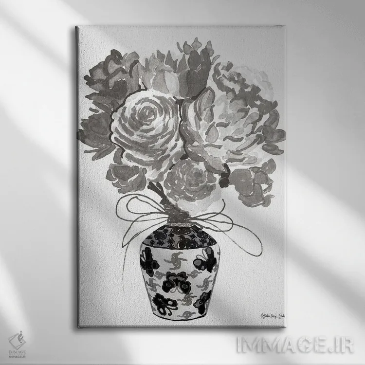 تابلو دکوراتیو دسته گل خاکستری اثر استودیو طراحی استلار - نمای روبهرو روی دیوار