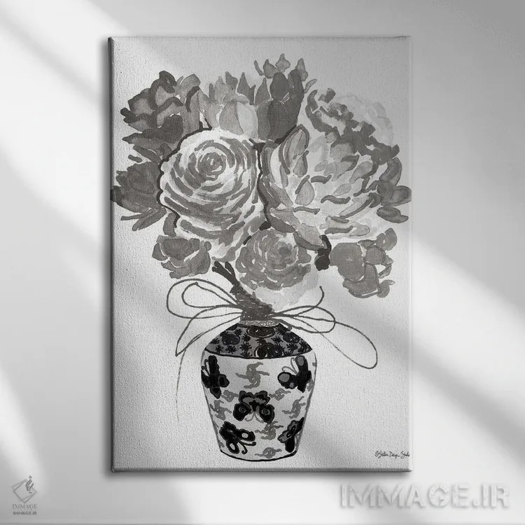 تابلو دکوراتیو دسته گل خاکستری اثر استودیو طراحی استلار - نمای روبهرو روی دیوار