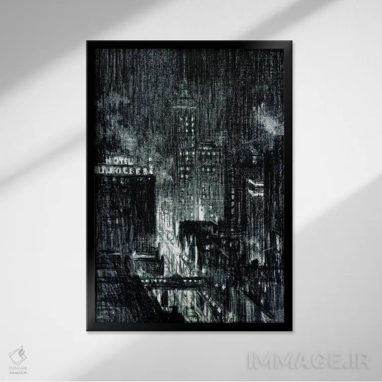 تابلو دکوراتیو شب منهتن اثر استودیو طراحی استلار - نمای قابدار مشکی
