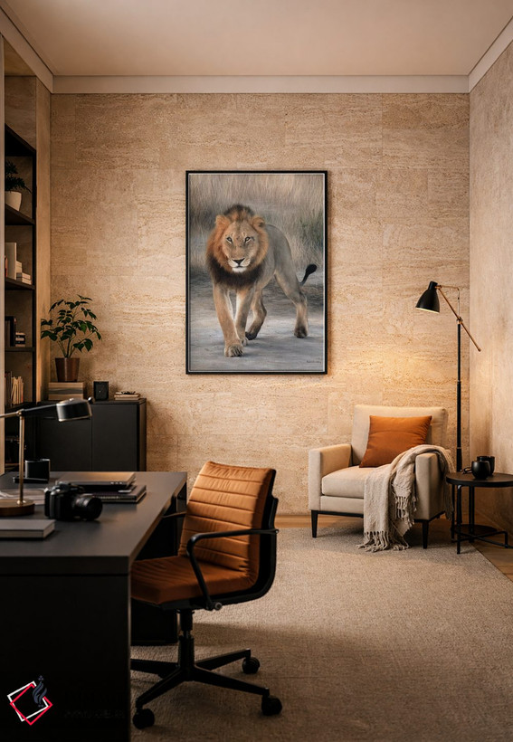 تابلو دکوراتیو شیر آفریقایی در حال قدم زدن اثر ریچل استریبلینگ - D6B
