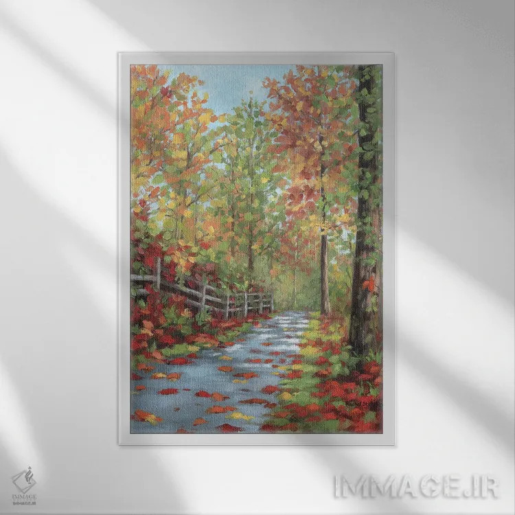 تابلو دکوراتیو پیاده روی پاییزی اثر ریچل استریبلینگ - نمای قابدار سفید