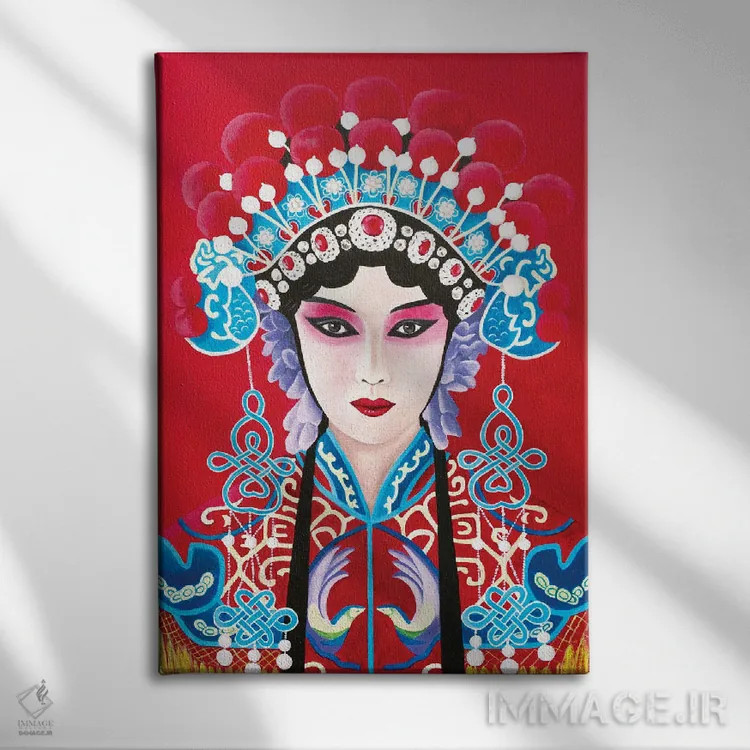 تابلو دکوراتیو بانوی اپرای چینی اثر سالی بی - نمای روبهرو روی دیوار