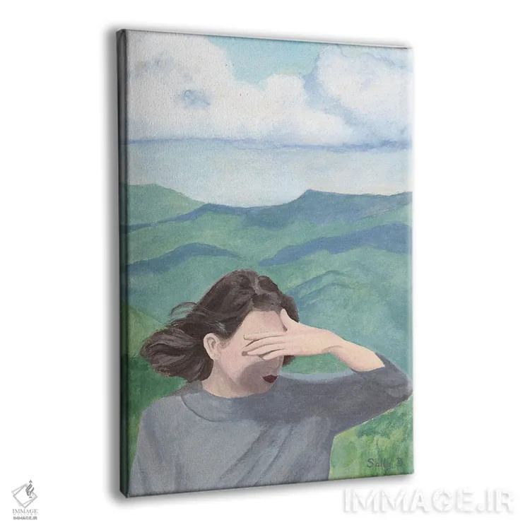 تابلو دکوراتیو زن با کوه ها اثر سالی بی - نمای پرسپکتیو محصول