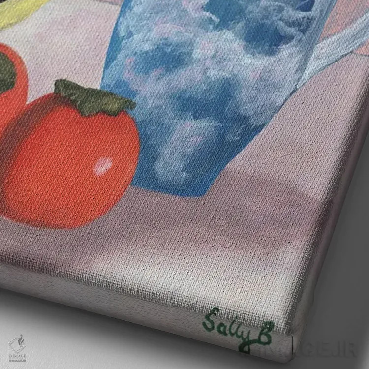 تابلو دکوراتیو پرنده چین وار و خرمالو اثر سالی بی - نمای نزدیک بافت بوم