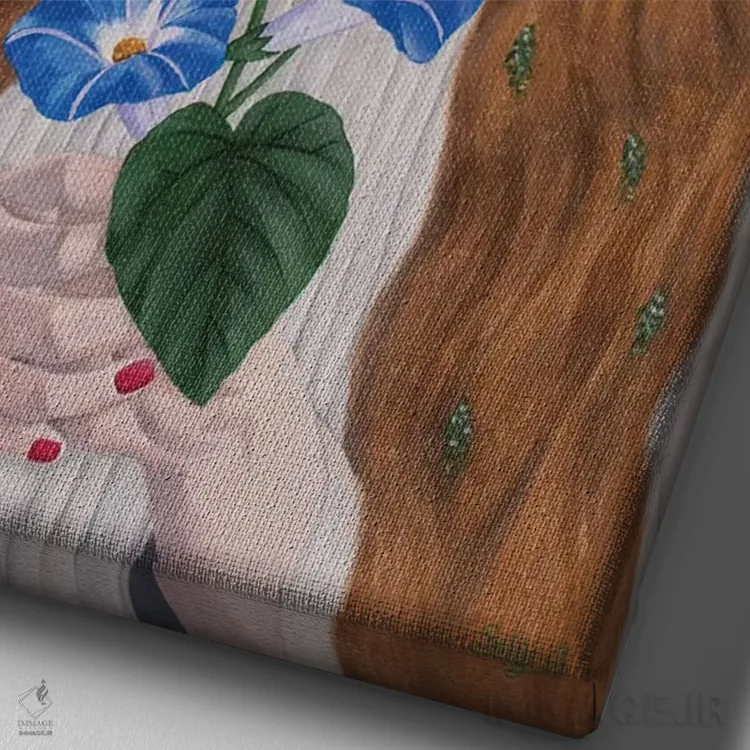 تابلو دکوراتیو زن با گل پیچ صبحگاهی اثر سالی بی - نمای نزدیک بافت بوم