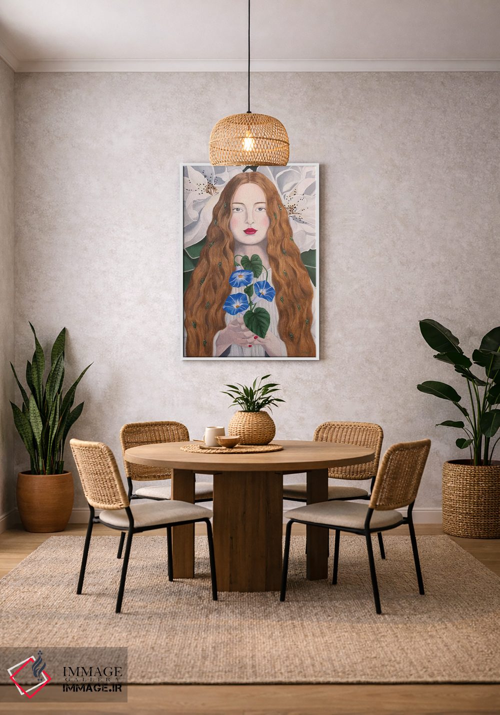 تابلو دکوراتیو زن با گل پیچ صبحگاهی اثر سالی بی - D2W