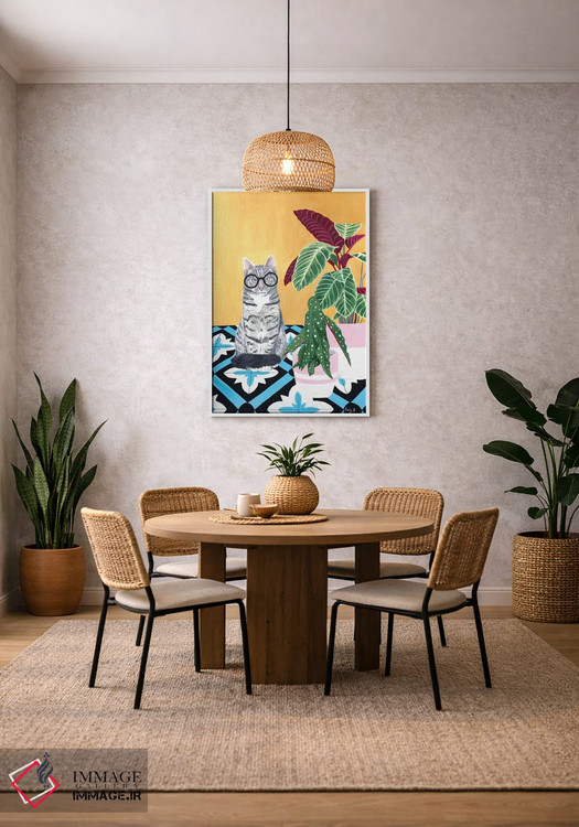 تابلو دکوراتیو گربه باهوش و گیاهان خانگی اثر سالی بی - D3W